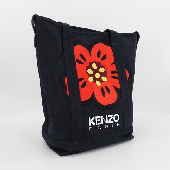 Kenzo Boke Flower Floral Logo Shopper Shoulder Tote Bag Denim Blue - Picture 6 of 12